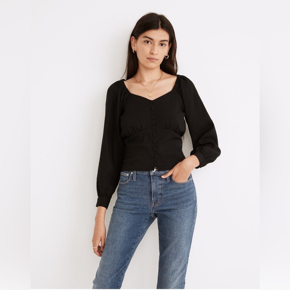 Madewell Preston Puff Sleeve Black Blouse